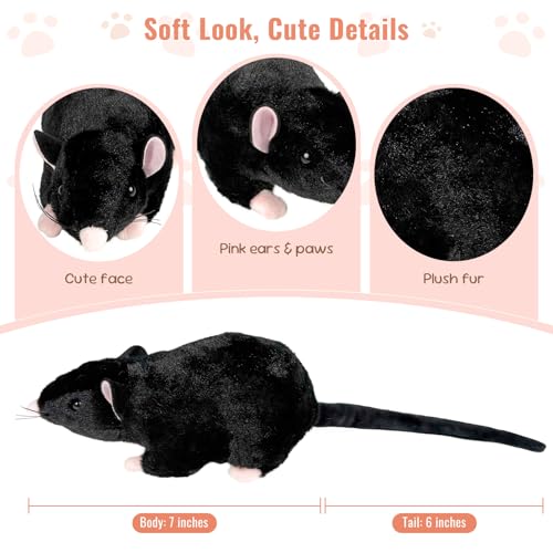 Realistic Black Rat Plush for Cats & Dogs - 12.6" Stuffed Animal Pet Toy, STEM Learning & Novelty Gift, Lifelike Mouse/Rat Plushie with Bendable Tail (Black) – Interactive Cat & Dog Toy.