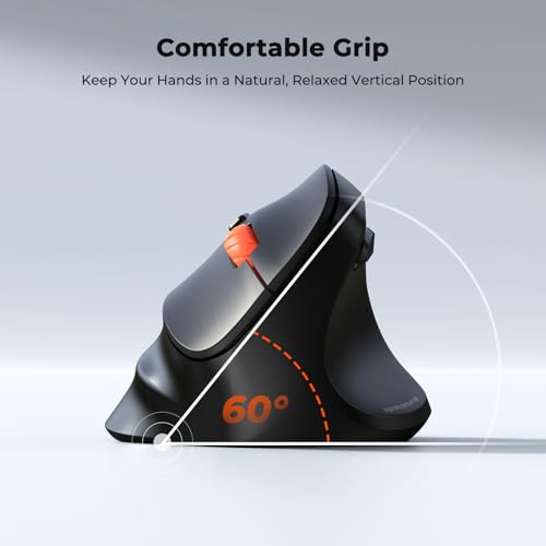 MEETION Wireless Ergonomic Vertical Mouse, Bluetooth & 2.4G, Large | Connects up to 3 devices with dual Bluetooth 5.3 and 2.4G, adjustable 1200-3200 DPI, designed for large hands, Windows/Mac/PC - color: Right Black Batt