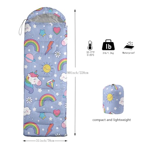 Kids Sleeping Bag for Boys Girls,3D Basketball Print-Lightweight Warm Portable Outdoor Indoor-Waterproof Cold Weather Resistant Sleeping Bag for Camping Hiking - color: Unicorn