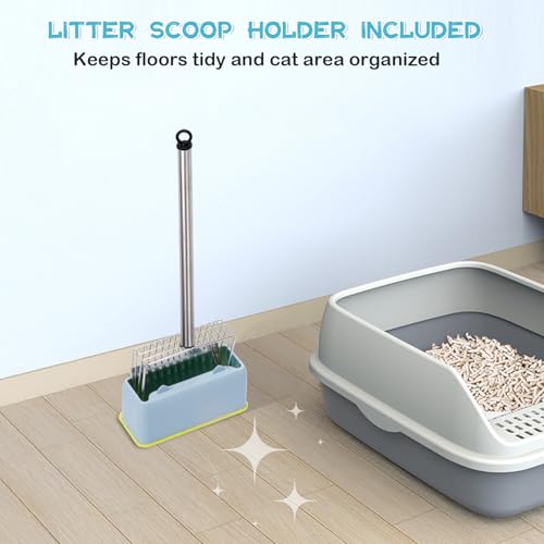 Metal Cat Litter Scoop with Holder Stainless Steel Kitten Poop Scooper, 17.5" Heavy Duty Pet Poop Sifter for Cat Box, Long Handle Large Waste Shovel, Fast Sifting Big Clumps, Solid & Durable - size: stainless steel