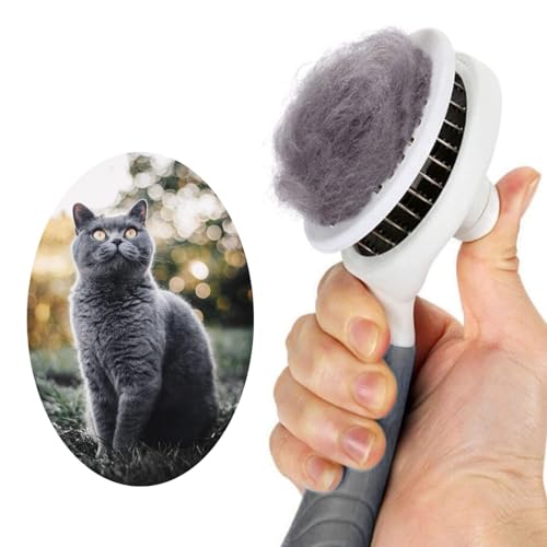 Self Cleaning Slicker Brush - Cat Brush Skin-Friendly Deshedding Grooming Massaging Tool for Long & Short Haired Pets, Cat Hair Brushes Easy Removes Undercoat for Dogs Cats Rabbits-UPGRADED, Gray - color: 1Pack Gray