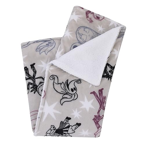 Disney Nightmare Before Christmas Gray, Purple, and White Super Soft Sherpa Baby Blanket - color: Nightmare Before Christmas Gray
