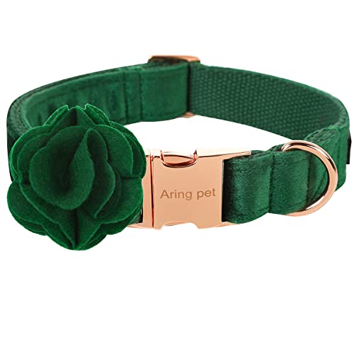 ARING PET Velvet Dog Collars, Dark Green Soft Pet Collar with Detachable Felt Flower Metal Buckle for Puppy Small Medium Large Boy Girl Dogs-XS - color: F-Dark Green, size: X-Small (Pack of 1)