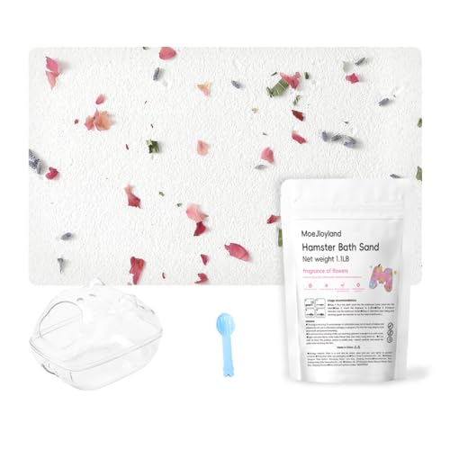 Hamster Sand Bath - Whit Fine Sand Hamster Bedding Reptile Silica Sand Gerbil Hideout for Hamster Chinchillas Gerbil Small Animals Small Pets (Flower Scent, 1.1 lb + L Hamster Bathtub + Scoop) - color: Flower Scent, size: 1.1 lb + L Hamster Bathtub + Scoo