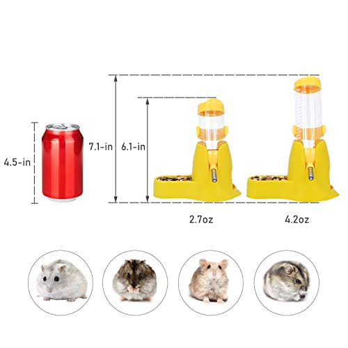Wontee 3 in 1 Hamster Water Bottle with Food Bowl Hideout Base 80ML, Yellow | Water dispenser, food container, hideout, stable base, easy to refill, for glass tank/cage, dwarf hamster/mouse/gerbil, 2.7oz - color: Yellow, size: 80ML