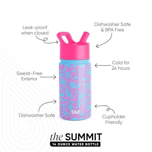 Simple Modern Barbie Kids Water Bottle & Toddler Cup | 14oz | Insulated Stainless Steel Barbie Toddler Water Bottle, Kids Tumbler with Straw | Spill Proof for School, Girls, Boys - color: Mattel: Barbie Cursive, size: 14 Ounces