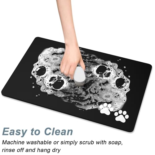 Rnivvi Dog Food Mat, 12" x 19" Footprint Absorbent Dog Cat Bowl Mat for Food and Water, Cute Anti-Slip Rubber Pet Feeding Rug Protect Floors, Puppy Placemat for Feeding & Watering Supplies, Black - color: A-Black Footprint, size: 12"x19" (Regular)