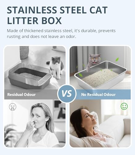 WENBOKMIN Stainless Steel Cat Litter Box - (19.5" L x 13.5" W x 6" H) | Non Slip, Easy to Clean, Never Absorbs Odor, Stains, or Rusts - size: 20" L x 14" W x 6" H