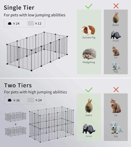 LURIVA DIY Small Animal Playpen, Pet Playpen, Guinea Pig Cages, Rabbit Playpen, Dog Puppy Playpen, Indoor Metal Wire Yard Fence, 15 X 12 Inch, 12 Panels, Black