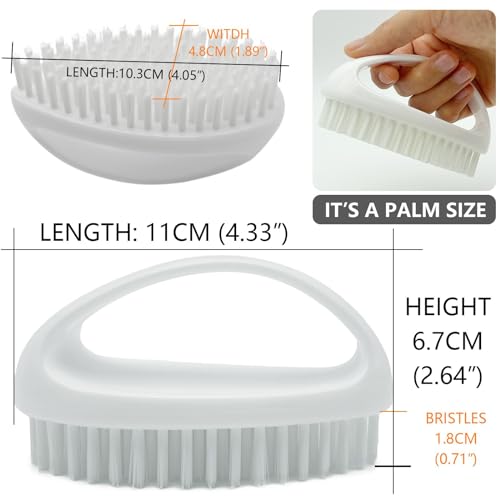 GKETN Small Scrub Brush with Stiff Nylon Bristles Heavy Duty Cleaning Brush | Good for Household Use, Like Bathroom, Kitchen, Grout, Tiles - Teardrop Handle & Hangable Design, Easy Scrubbing - White - color: White