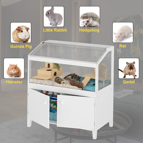 GDLF Hamster Cage with Acrylic Panels and Storage, 39.5 x 19.7 Inch | Furniture-style habitat offers two levels, two access doors, and ample floor space for hamsters, gerbils, rats, or hedgehogs