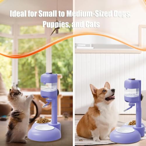 Dog Bowls with Puppy Weaning Bottles,3 in 1 Dog Bowl Set with Water Dispenser and 2 Food Grade Ceramic Bowls for Cats,Bunnies,Ferrets and Small Sized Dogs（Purple） - color: Purple