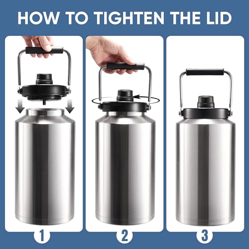 Fijinhom One Gallon Insulated Water Bottle for Travel: 2-in-1 Straw and Spout Lid, Keep Cold 24Hrs, Leakproof, 128oz Water Jug With Handle, Vacuum Stainless Steel for Sports, Hiking, Trip(Stainless) - color: Stainless, size: 128 Ounces