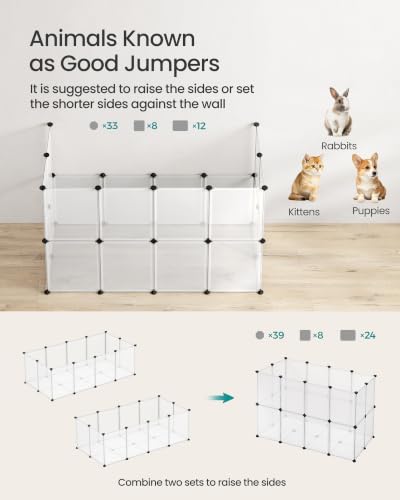 SONGMICS Pet Playpen with Floor, Small Animal Pen, Pet Fence Indoor, DIY Plastic Enclosure for Hamsters, Rabbits, Hedgehogs, Ferrets, 56.3 x 28.7 x 18.1 Inches, White ULPC02W - color: White, style: 20 Panels - 56.3"L x 28.7"W x 18.1"H