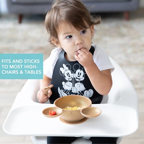 Bumkins Disney Baby Bowl, Silicone Feeding Set with Suction for Baby and Toddler, Includes Spoon, First Feeding Set, Essentials for Baby Led Weaning for Babies Eating 4 Months Up, Minnie Mouse Gold - color: D4 Mickey Mouse-Gld, style: Disney
