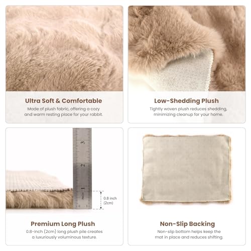 2 Pack Rabbit Mat, Soft Plush Bunny Bedding with Non-Slip Bottom, Washable Fluffy Guinea Pig Cage Liner, Small Pet Sleeping Pads for Hamster, Chinchilla, Khaki - color: Khaki