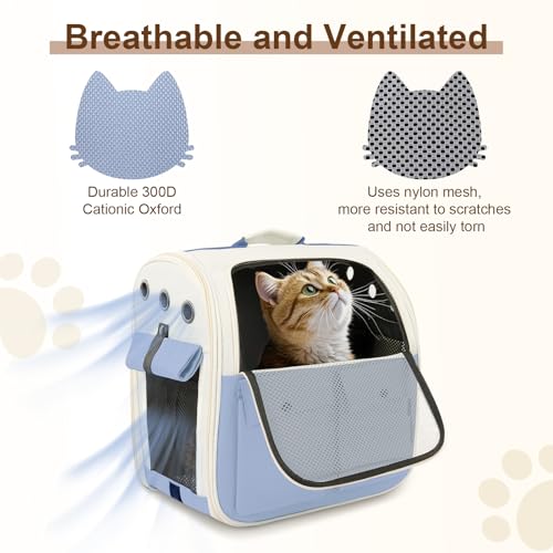 Airline Approved Cat Carrier Backpack - Ventilated Breathable Mesh for Small Dogs & Cats (15lbs), Soft Sided Dog Backpack for Hiking, Camping, Travel & Vet Visits with Padded Straps (Blue) - color: Blue