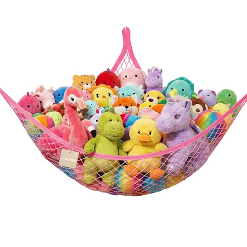 Lazebox Stuffed Animal Net Hammock for Plushie Toys, Stuffed Animal Hammock Corner for Kids' Room Decor, Ideas for Organizing Stuffy Collection, Pink, L (67" x 40" x 40")-Pack of 1 - color: 1 Pack - Pink, size: L (67" x 40" x 40")-pack of 1