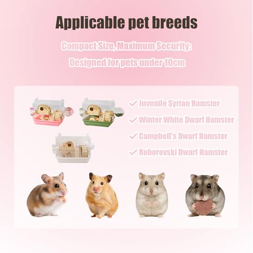 Acrylic Hamster Cage,Small Animal Houses&Habitats with Accessories,Hamster Enclosure with Stairs,Clear Pet Mice House,for Dwarf Gerbil,Dwarf Hamster,Pet Mice(Pink,13.78" L*10.23" W*10.83" H) - color: Pink