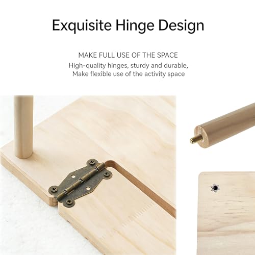 Natural Wood Hamster Platform, Hinge-Connected Ramp & Screw-Fixed Poles for Extra Stability, Chew-Safe Small Animal Loft for Cage Accessories, Gerbil, Mouse (Large-Sized) - size: large-sized