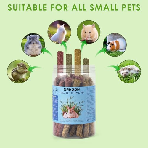 ERKOON 76Pcs Rabbit Chew Toys Timothy Hay Sticks, Guinea Pig Toys for Teeth Natural Molar Sticks Rabbits Treats for Bunnies, Chinchilla, Guinea Pigs, Gerbil, Hamster - size: 10 Ounce (Pack of 2)
