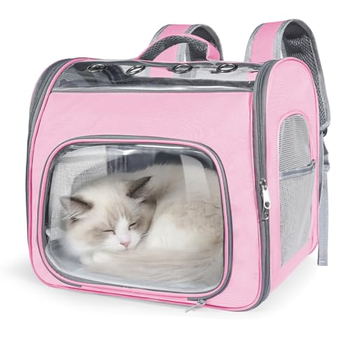 Airline Approved Cat Soft-Sided Carrier Backpack Up to 12 lbs (Pink) | Airport-Friendly Breathable Mesh Foldable Pet Travel Bookbag with Reinforced Support, Portable Puppy Carry Bag for Kitty - color: Pink