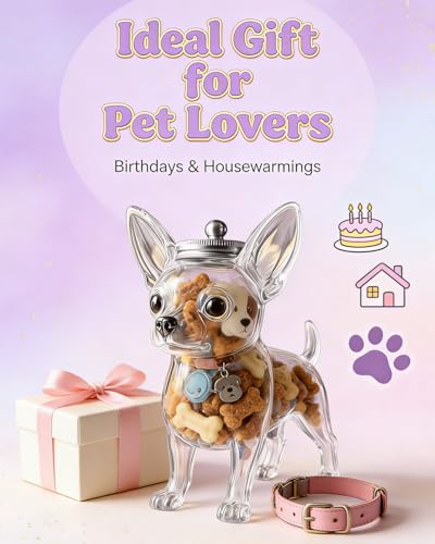 Chihuahua Candy Jar, Cute Airtight Dog Snack Container for Cookies, Candy, Coffee Pods, Pet Treat Jar, Cookie Jar with Lid, Large Animal Shaped Food Storage Kitchen Canister, Pet Lovers Gift