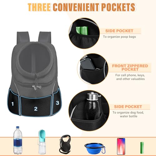 YUDODO Dog Front Carrier Backpack, Adjustable Breathable Dog Backpack | Ventilated, Safety Belt, Lightweight, Reflective Strip, Pocket Storage, For Walking Hiking Outdoor, Jet Black, M - color: Jet Black
