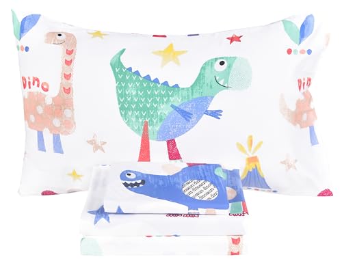 Scientific Sleep Jurassic Big Dinosaur Cute Kids Teen Boys Girls 100% Cotton 4 Pcs Full Bed Sheet Set, Flat Sheet & Fitted Sheet & Pillowcase Kids Bedding Set Full - color: Dinosaur 3, size: Full