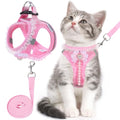 Cat Harness and Leash Set Escape Proof Walk Harness for Cats Pink S | Cute Pearls Lace Bow,Safe Reflective Strips,Breathable Soft Mesh,No Stress,Easy Wear,Adjustable Velcro,Nylon Leash,for Bunny - size: S