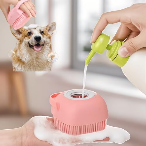 Soft Silicone Pet Brush - Invigorating Massage & Easy Cleaning for Dogs and Cats - Built-In Shower Gel Dispenser for Pampering Grooming Sessions - color: Pink