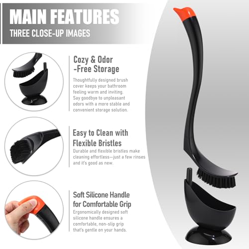 Honeydak Funny Swan Duck Toilet Bowl Brush and Holder Cute Toilet Brush Cleaner Scrubber Set Novelty Animal Girly Unique Creative Bathroom Decor with Plastic Long Handle for Deep Cleaning(Black,Swan) - color: Black, style: Swan