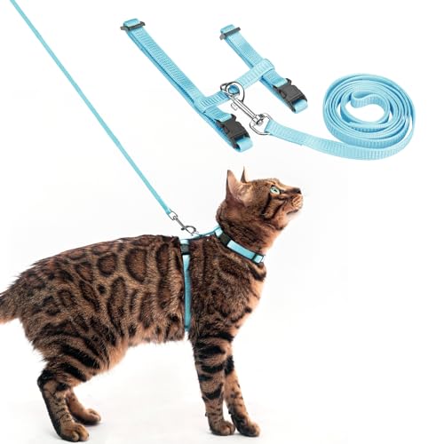 PUPTECK Adjustable Cat Harness and Leash Set Escape Proof Kitten Strap Collar for Walking Travel, SkyBlue - color: Sky Blue, size: Small