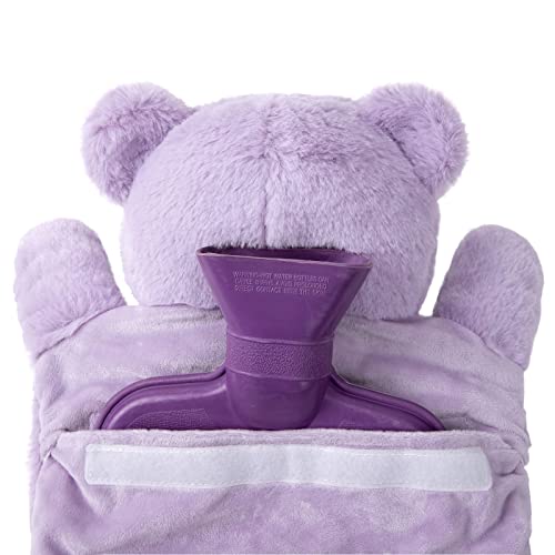 HomeTop Premium Classic Rubber Hot Water Bottle with Cute Bear Cover | Natural rubber hot water bottle,Long-lasting heat retention,Snuggly all-night warmth - color: Light Purple