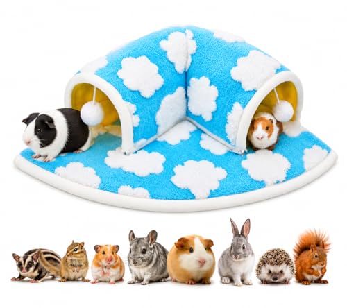 Avont Guinea Pig Tunnel Bed, Washable Hideout for Small Pets | Soft Plush Fleece, for Guinea Pigs, Hamsters, Chinchillas, Dwarf Rabbits & Others, Available in Cloud/Star Pattern