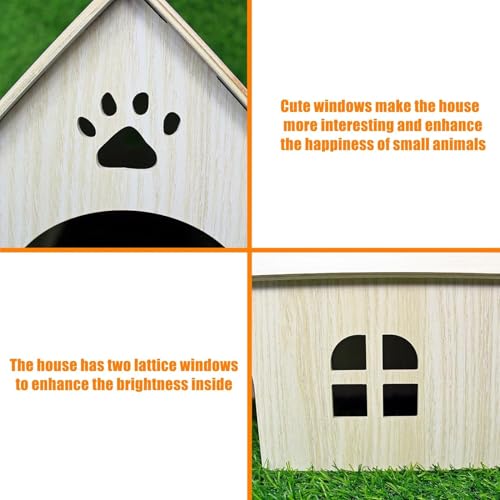 15x9x10in Wooden Guinea Pig Hideout Habitats with Windows & Doors | Large Size, Perfect for Guinea Pigs Rabbits Chinchillas Hamster and Other Small Animals