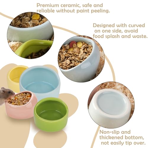 VanEnjoy 2 Pack Small Hamster Food Bowl Ceramic Guinea Pig Food Dish No Spill Hamster Food and Water Bowl Small Animal Food Bowl - Pink and Blue - size: 2.5"*1.78"