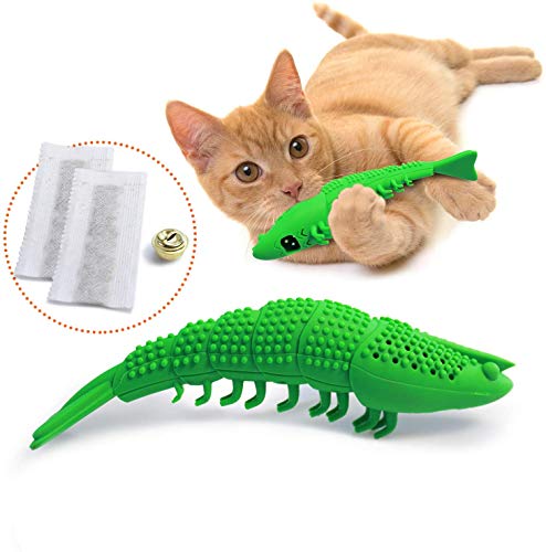 Ronton Cat Toothbrush Catnip Toy - Durable Hard Rubber - Dental Care, Cat Interactive Toothbrush Chew Toy (1 Pack Green (Shrimp) - size: 1 Pack (Shrimp)