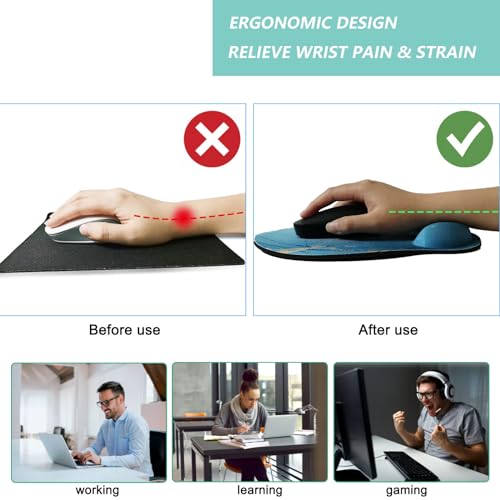 Mouse Pad with Wrist Support, Ergonomic Mouse Pad with Memory Foam Wrist Rest Cushion, Non-Slip Rubber Base Gaming Mice Pad for Home Office Computer Laptop, Green Marble - color: Green marble