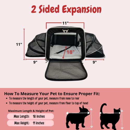 Airline Approved Expandable Premium Pet Carrier on Wheels- Two Sided Rolling Carrier- Designed for Dogs & Cats- Extra Spacious Soft Lined Carrier! (Black) (RL-PET-CARRIER-WHEELS) - color: BLACK