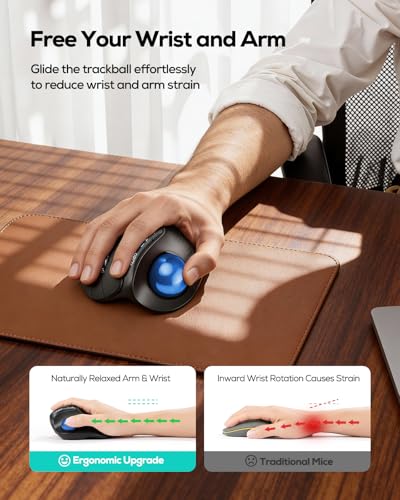 Nulea Wireless Trackball Mouse Ergonomic Vertical Design Thumb Control | Rechargeable mouse with quiet clicks,4 DPI levels,3 device Bluetooth & USB receiver,smooth tracking,compatible with PC-Blue - color: B-Blue