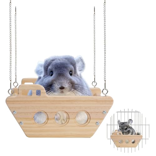 Chinchilla Bed Hanging,Natural Wood Chinchillas Toy Hammock for Cage Swing,ooden Toys and Cage Accessories, Indoor Chinchilla Habitat.