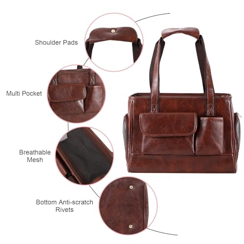 Dog Carrier Purse, Fashion Leather Pet Carrier Bag, Airline Approved Soft Sided Cat Travel Tote Bag with Pockets Coffee - color: Coffee