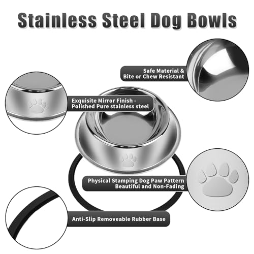 3Pcs Stainless Steel Dog Bowls Set with Dog Paw Pattern- Non-Slip Food and Water Bowl 13 Oz - Dishwasher-Safe, Rust Resistant Metal Pet Bowls for Small/Medium/Large Sized Pets - color: Dog Paw, size: 13 oz