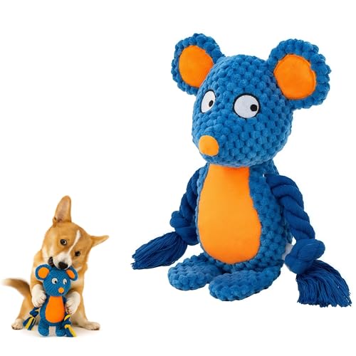 Plush Mouse Dog Toy, Squeaky Tug Toy with Rope Arms for Small Medium Dogs | Soft plush mouse toy with rope arms and squeaker, designed for tugging, tossing and interactive indoor play - color: Dark Blue