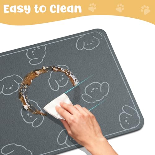 WENBOKMIN Dog Food Mat, Diatom Ooze Cat Water Mats Non Slip for Floors Waterproof and Water Absorption, Easy to Clean-Dog (15.5" H*23.5" L) - color: Black-Dog, size: 23.5"L x 15.5"W