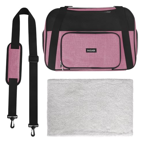 BAGLHER Pet Travel Carrier, Cat Carriers Dog Carrier for Small Medium Cats Dogs Puppies, Airline Approved Small Dog Carrier Soft Sided, Collapsible Puppy Carrier - color: Pink