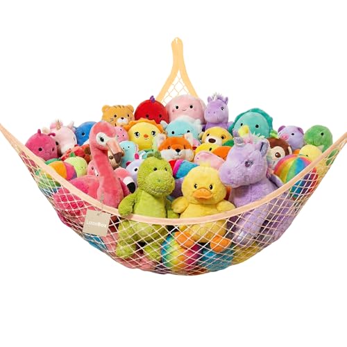 Lazebox Stuffed Animal Net Hammock for Plushie Toys, Stuffed Animal Hammock Corner for Kids' Room Decor, Ideas for Organizing Stuffy Collection, Yellow, L (67" x 40" x 40")-Pack of 1 - color: 1 Pack - Yellow, size: L (67" x 40" x 40")-pack of 1