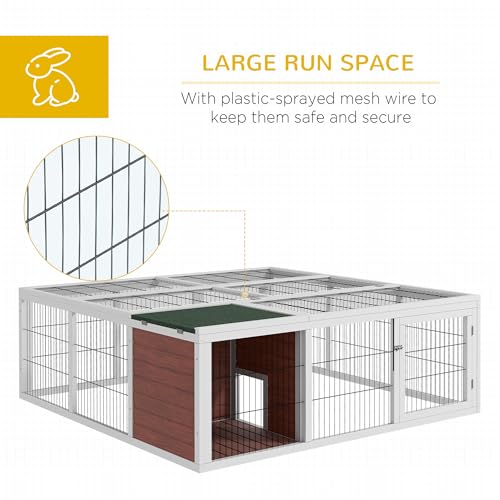PawHut 59" Outdoor Rabbit Hutch Playpen Bunny Cage for Rabbits Dark Brown | Wooden Tortoise House Habitat, Outdoor Tortoise Enclosure, with Run and Enclosed Cover, for Chickens, Ducks, Indoor