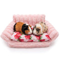 Guinea Pig Bed, Washable Fleece Pink Small Pet Cage Accessories | Strawberry Cozy Small Animal Sofa Couch for Guinea Pig, Bunny, Chinchilla, Hamster, Ferret, Hedgehog